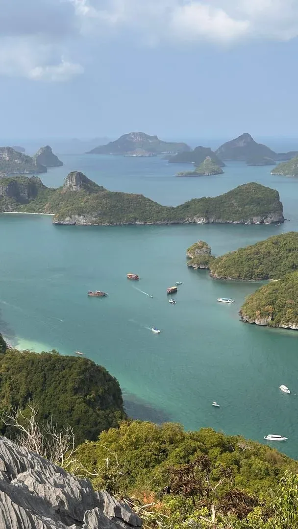 Aerial view of Ang Thong National Marine Park's emerald islands and blue waters