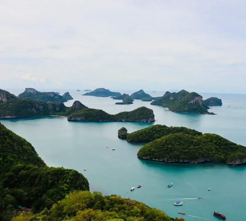Islands of the marine park seen from the viewpoint on Ko Wua Talap