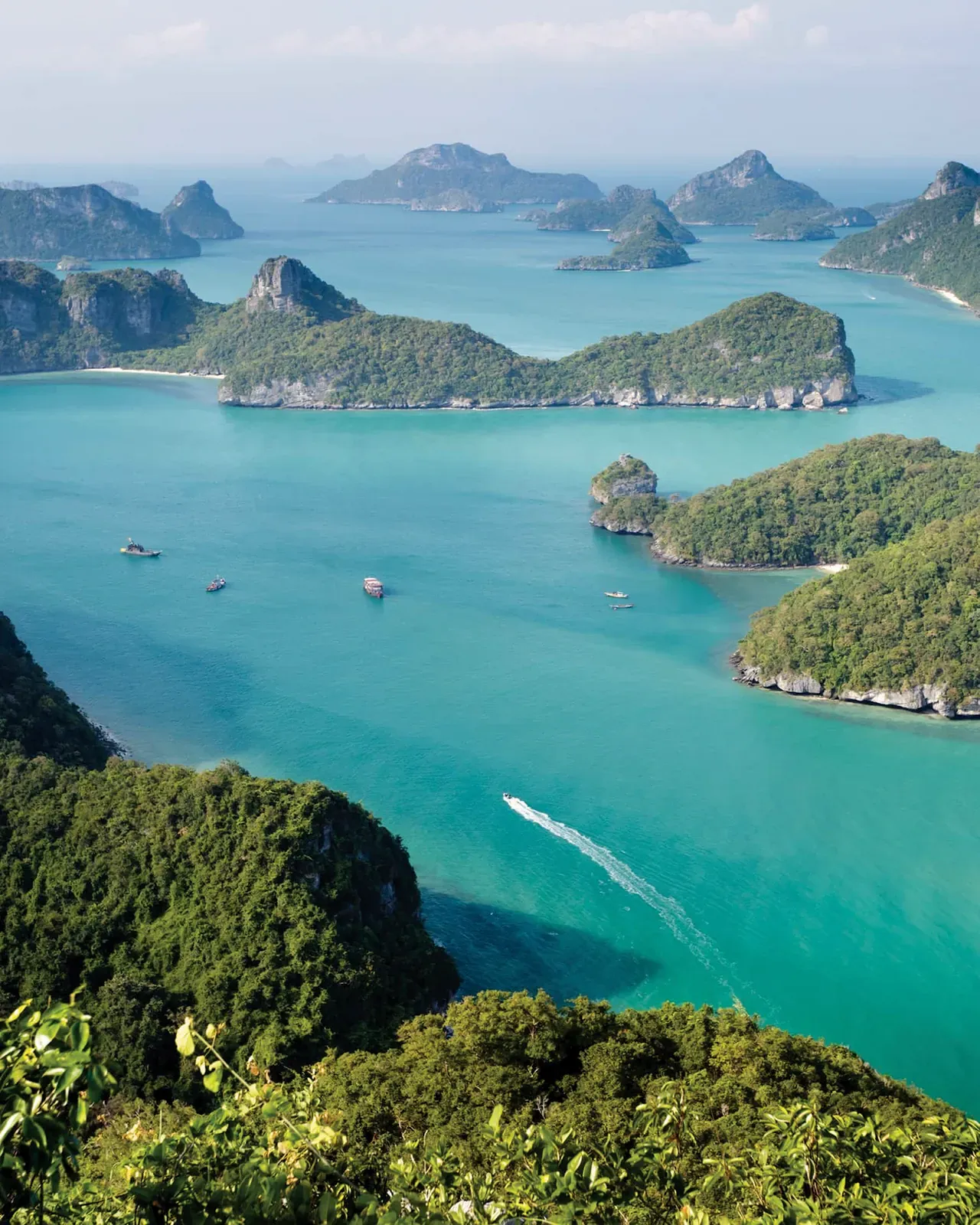 Steep jungle-covered karst peaks rising above Ang Thong National Marine Park