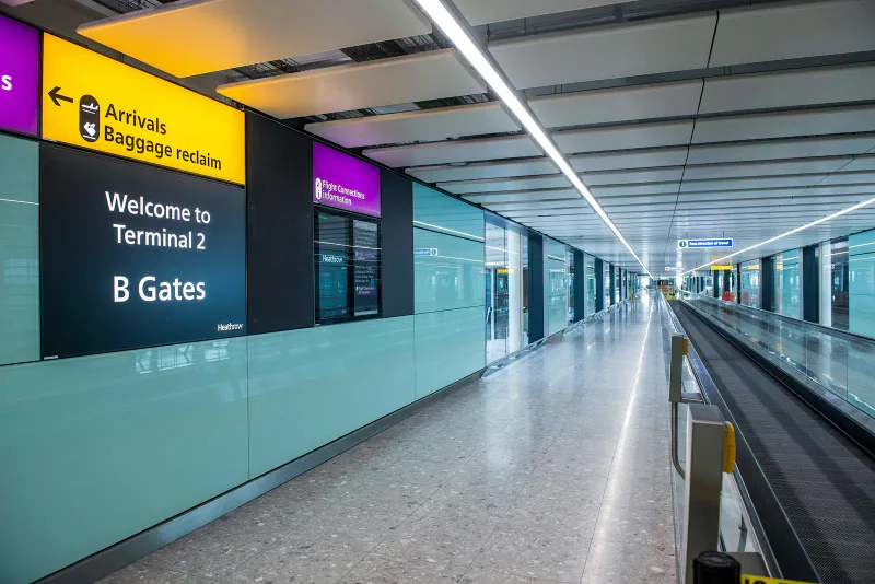 Departures hall at London Heathrow Terminal 2, the base for Thai Airways flights to Bangkok