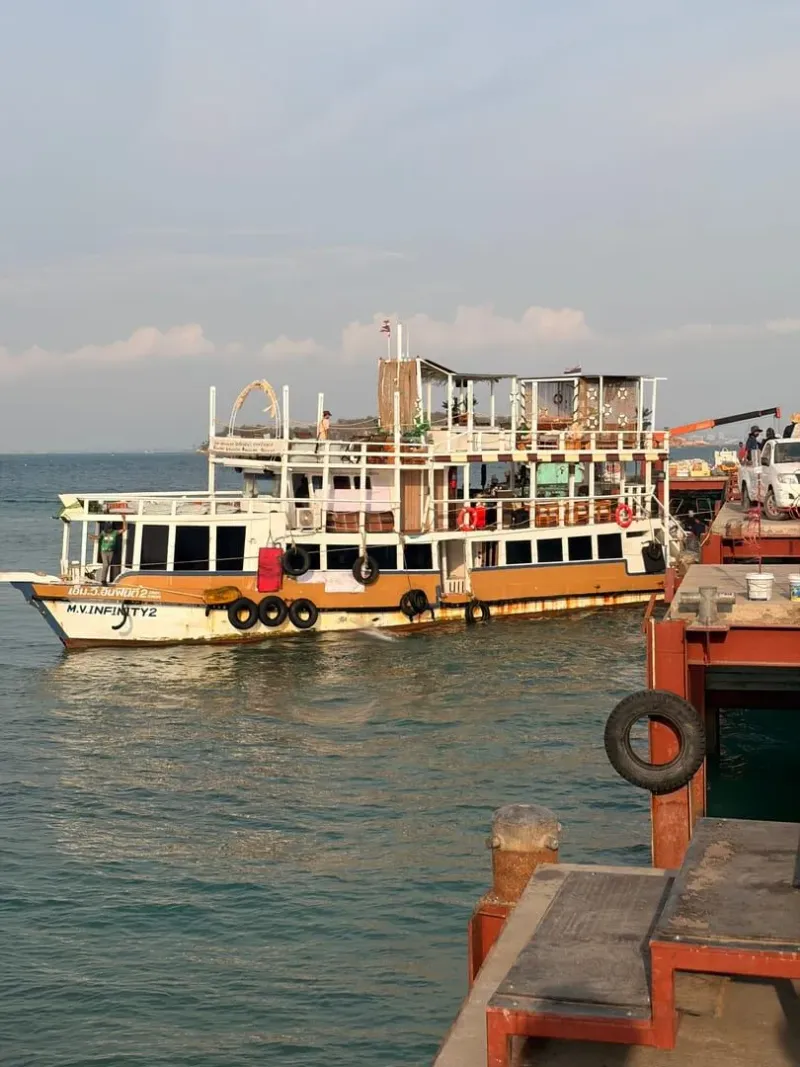 Passenger ferry docked at a Gulf of Thailand pier similar to Koh Samui's terminals