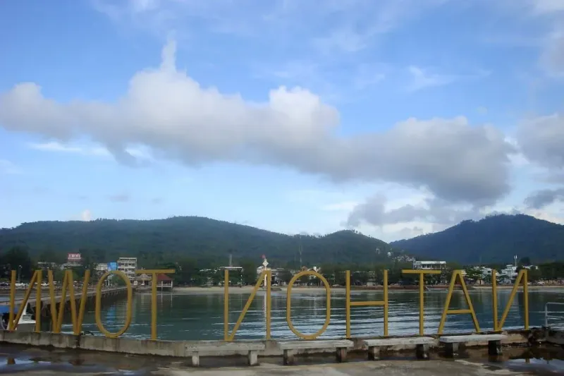 View of Nathon town and its old ferry pier on the west coast of Koh Samui