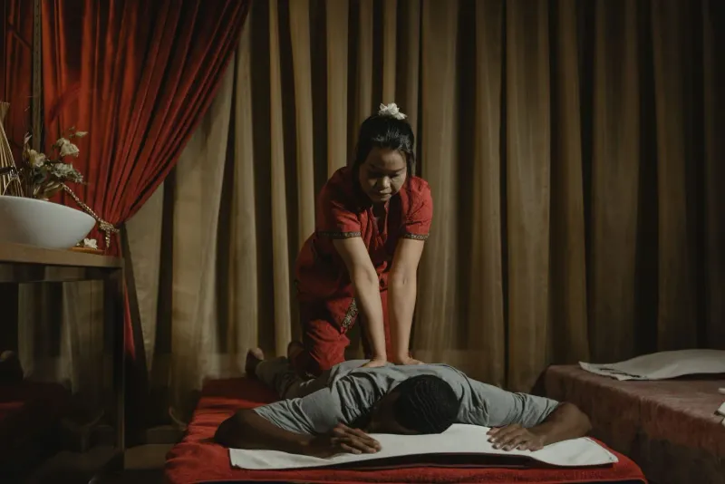 A Thai massage in a spa room