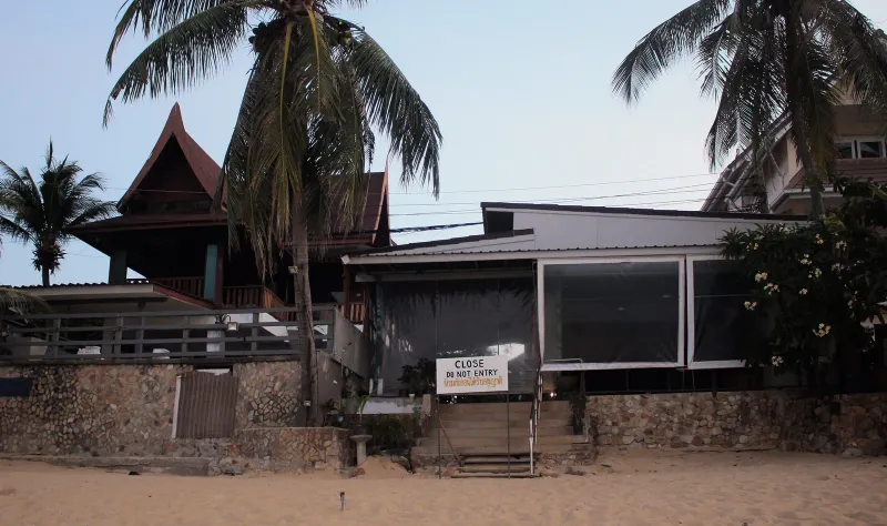Thai beachfront resort and restaurant closed due to COVID-19 pandemi. Maenam Beach, Koh Samui