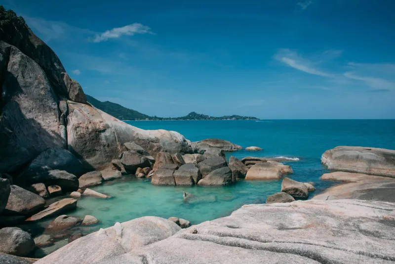 Turquoise rocky lagoon at Silver Beach Koh Samui, rated the island's best snorkeling spot