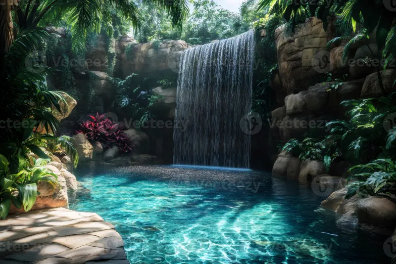 Stunning waterfall cascading into a turquoise jungle pool